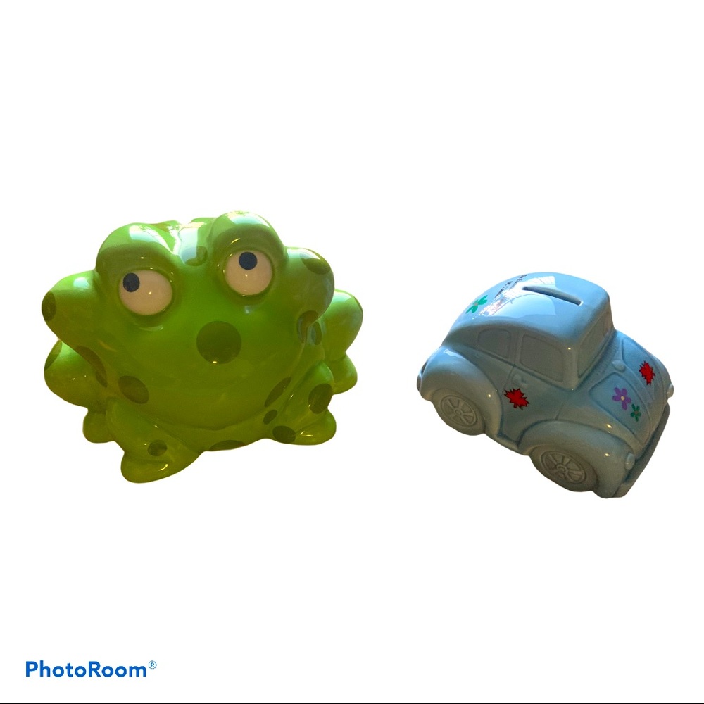 Two Collectable Coin Banks Frog and Car